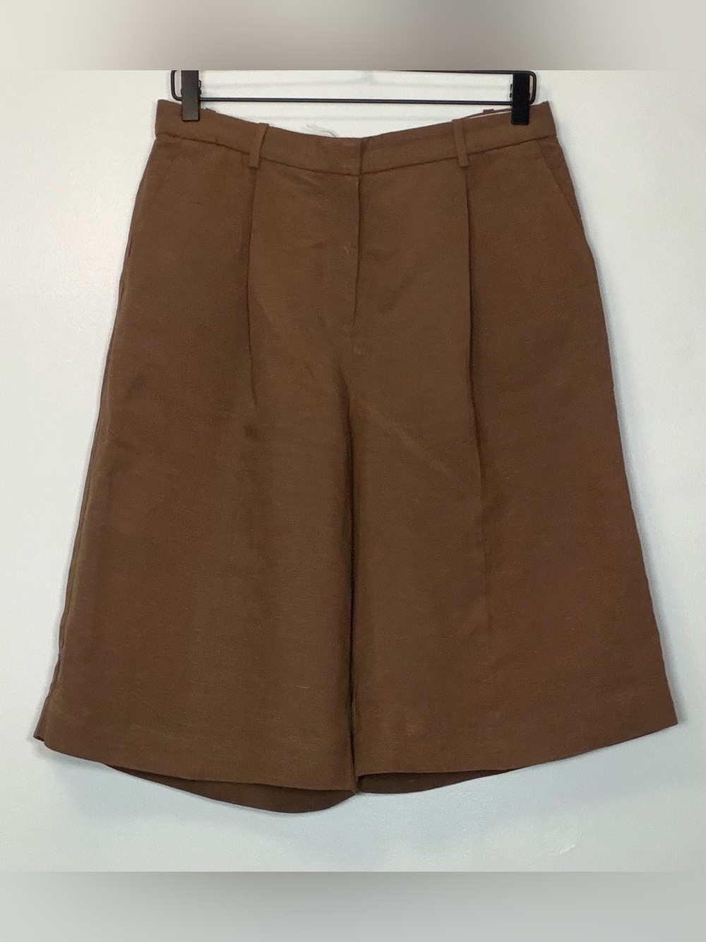Mango Brown High-Waist Linen Tailored Bermudas